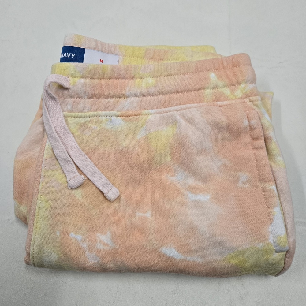 Old Navy Sweatpants Women's Tapered Leg Size Medium Pink Yellow Tie Dye